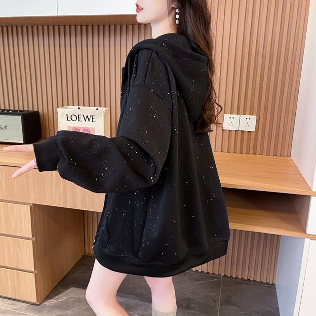 パーカー ジップアップ キラキララメ入り ブラック 大きいサイズ < 女性ファッション パーカー ジップアップ キラキララメ入り ブラック 大きいサイズ < 女性ファッションの