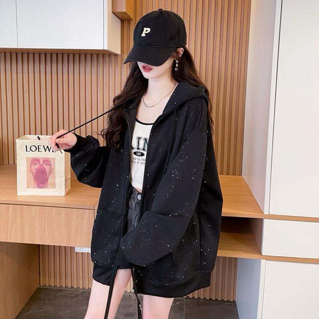 パーカー ジップアップ キラキララメ入り ブラック 大きいサイズ < 女性ファッション パーカー ジップアップ キラキララメ入り ブラック 大きいサイズ < 女性ファッションの
