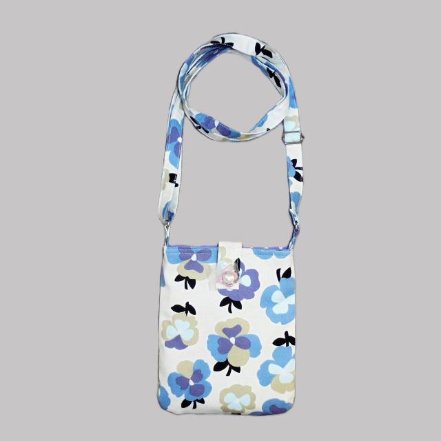 ◆ポケットなしシンプル◆北欧◆ブルー系パンジー花×白地◆スマホポシェット ショルダー ポーチ < 女性ファッション ◆ポケットなしシンプル◆北欧◆ブルー系パンジー花×白地◆スマホポシェット ショルダー ポーチ < 女性ファッションの