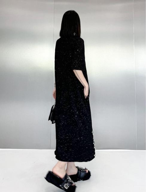 パール付き ロング丈 キラキララメ入り ワンピース 縦模様 ブラック 大きいサイズ < 女性ファッション  パール付き ロング丈 キラキララメ入り ワンピース 縦模様 ブラック 大きいサイズ < 女性ファッションの