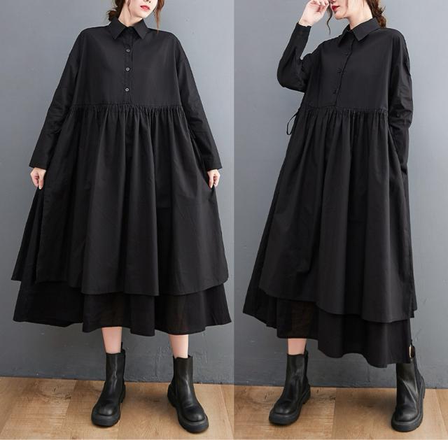 フレア ロング丈 ワンピース フロントボタン ウエスト紐付き 大きいサイズ < 女性ファッション  フレア ロング丈 ワンピース フロントボタン ウエスト紐付き 大きいサイズ  < 女性ファッションの