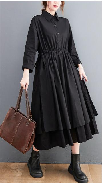 フレア ロング丈 ワンピース フロントボタン ウエスト紐付き 大きいサイズ < 女性ファッション  フレア ロング丈 ワンピース フロントボタン ウエスト紐付き 大きいサイズ < 女性ファッションの