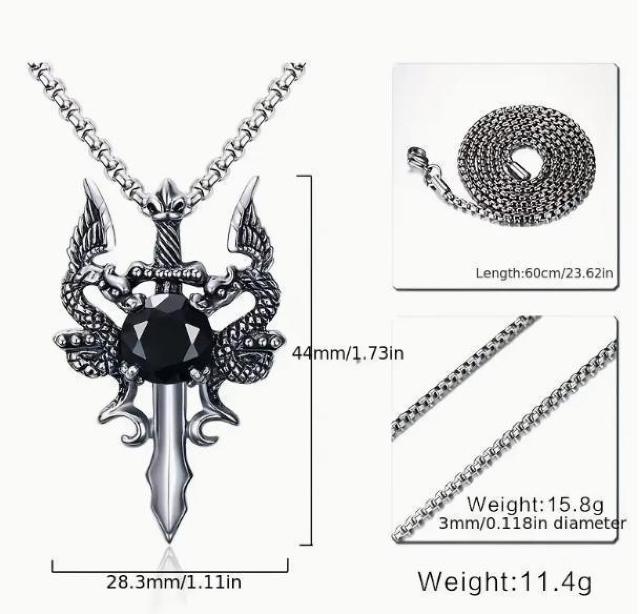 爆ヤス価格490円★クリエイティブ ダブルドラゴンソード ビンテージ ブラックジェムストーンペンダントネックレス < 女性アクセサリー/時計  爆ヤス価格490円★クリエイティブ ダブルドラゴンソード ビンテージ ブラックジェムストーンペンダントネックレス < 女性アクセサリー/時計の
