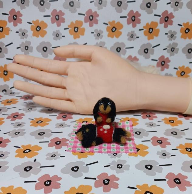 羊毛フェルト 小さな々ミニチュアダックスフンド 2匹 < ペット/手芸/園芸 羊毛フェルト 小さな々ミニチュアダックスフンド 2匹 < ペット/手芸/園芸の