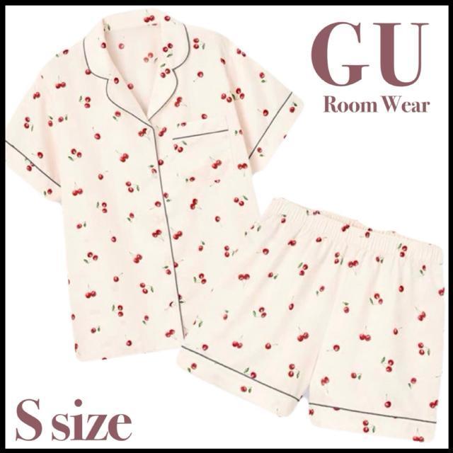 GU White チェリー柄 半袖 サテン ルームウェア 部屋着 パジャマ < 女性ファッション GU White チェリー柄 半袖 サテン ルームウェア 部屋着 パジャマ < 女性ファッションの