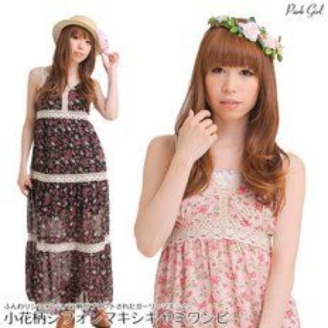 森ガール♪小花柄シフォンマキシワンピ ブラックxレッド < 女性ファッション  森ガール♪小花柄シフォンマキシワンピ ブラックxレッド  < 女性ファッションの