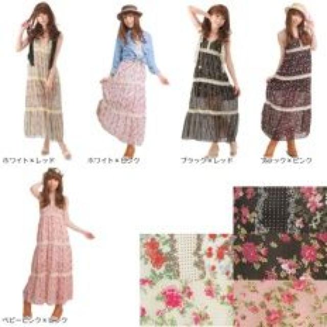 森ガール♪小花柄シフォンマキシワンピ ブラックxレッド < 女性ファッション  森ガール♪小花柄シフォンマキシワンピ ブラックxレッド < 女性ファッションの
