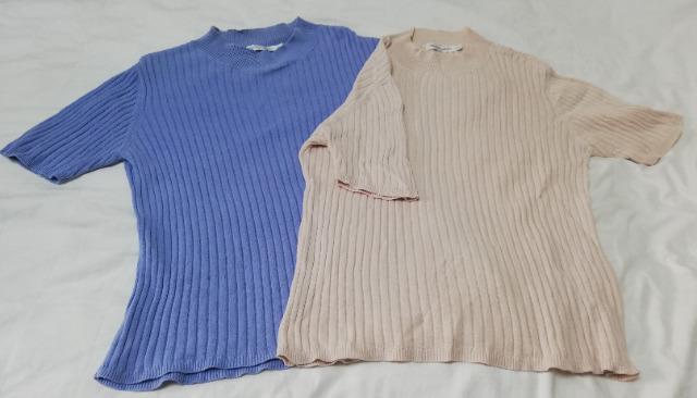 【2枚組】 全綿のニット半袖セーター L < 女性ファッション  【2枚組】 全綿のニット半袖セーター L  < 女性ファッションの