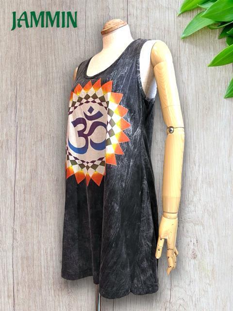 オームタンクトップ アジアン エスニック チュニック丈 ヒッピー サイケ ヨガ < 女性ファッション  オームタンクトップ アジアン エスニック チュニック丈 ヒッピー サイケ ヨガ < 女性ファッションの