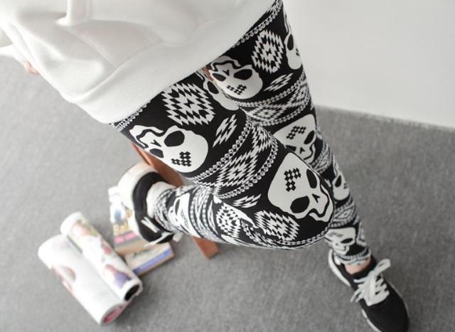 送料無料 レディース スカル プリントレギンスパンツ ドクロ柄 レギパン < 女性ファッション  送料無料 レディース スカル プリントレギンスパンツ ドクロ柄 レギパン < 女性ファッションの