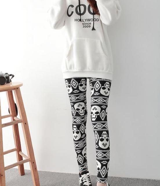 送料無料 レディース スカル プリントレギンスパンツ ドクロ柄 レギパン < 女性ファッション  送料無料 レディース スカル プリントレギンスパンツ ドクロ柄 レギパン < 女性ファッションの