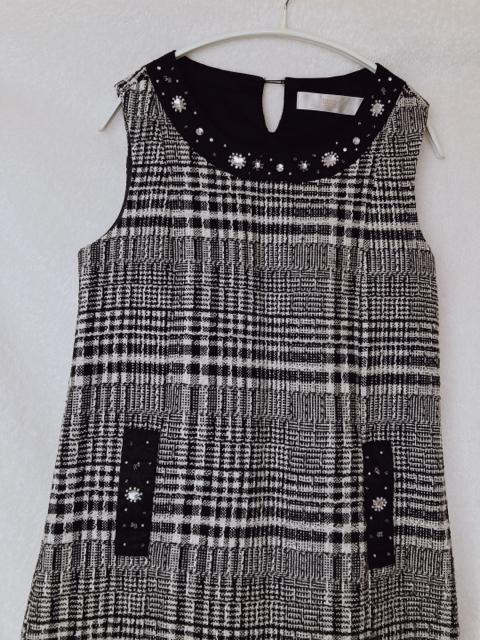 tocoo ツイード ビジュー クリスタル付き ノースリ ワンピース M N2m < 女性ファッション  tocoo ツイード ビジュー クリスタル付き ノースリ ワンピース M N2m < 女性ファッションの