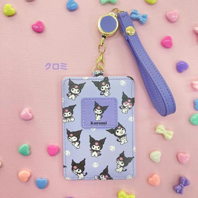 クロミ リール付き パスケース ICカード 定期入れ サンリオ KUROMI < 女性ファッション  クロミ リール付き パスケース ICカード 定期入れ サンリオ KUROMI < 女性ファッションの