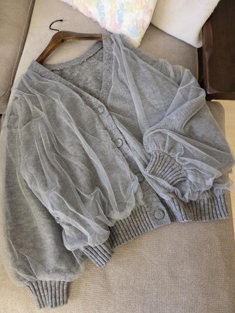 LOUERカーディガン★チュール重ねのグレーカーディガン/新品♪ < 女性ファッション LOUERカーディガン★チュール重ねのグレーカーディガン/新品♪ < 女性ファッションの