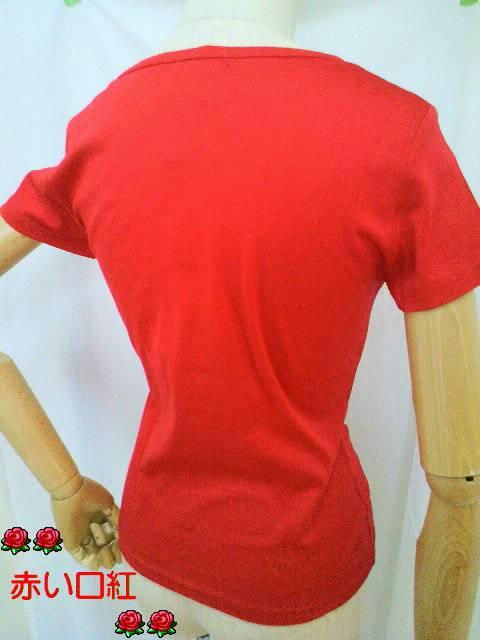 nobu・styleギャザー&レースデザインTシャツレッドM < 女性ファッション  nobu・styleギャザー&レースデザインTシャツレッドM < 女性ファッションの