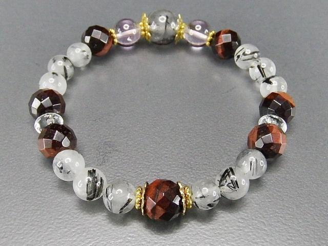 一点物ブラックルチルクォーツレッドタイガーアイアメジストデザインブレスレット < 女性アクセサリー/時計  一点物ブラックルチルクォーツレッドタイガーアイアメジストデザインブレスレット < 女性アクセサリー/時計の