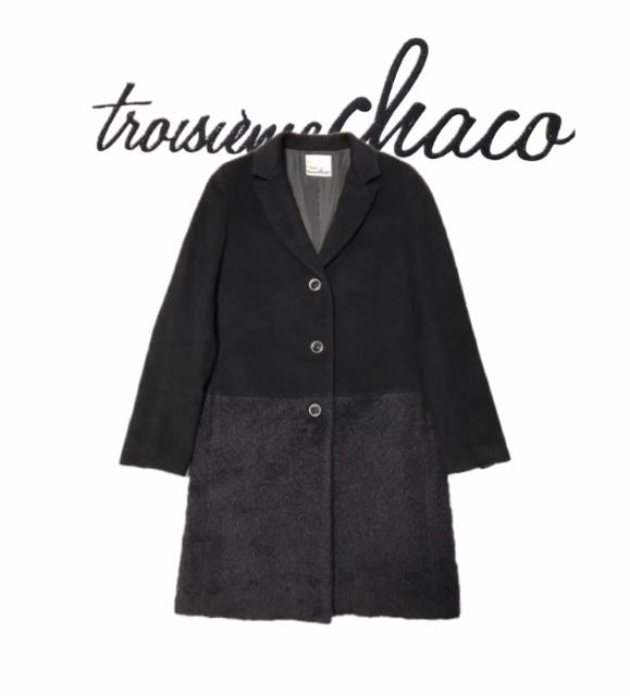 高級チェスターコート〓トロワズィエムチャコ〓切替デザイン黒(M)美品 < 女性ファッション 高級チェスターコート〓トロワズィエムチャコ〓切替デザイン黒(M)美品 < 女性ファッションの