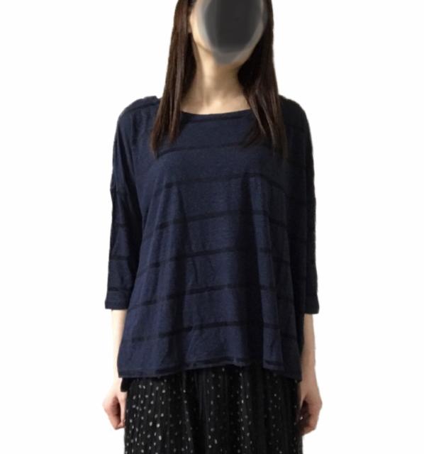 LIVIitゆったり七分袖カットソー〓ネイビーボーダー(F)新品 < ブランド LIVIitゆったり七分袖カットソー〓ネイビーボーダー(F)新品 < ブランドの