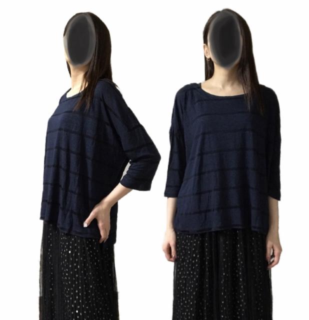 LIVIitゆったり七分袖カットソー〓ネイビーボーダー(F)新品 < ブランド LIVIitゆったり七分袖カットソー〓ネイビーボーダー(F)新品 < ブランドの