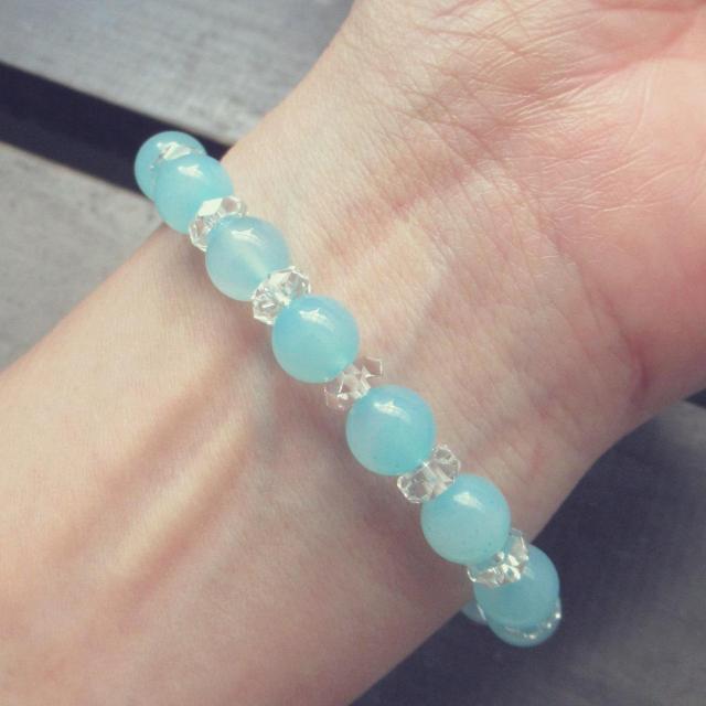 シーブルーカルセドニーxカット水晶ブレスレット 天然石 < 男性アクセサリー/時計 シーブルーカルセドニーxカット水晶ブレスレット 天然石 < 男性アクセサリー/時計の