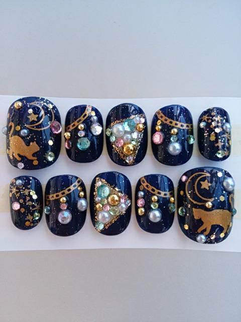 売り切りsale☆月&ネコ.三角くり抜き.ジュエリー.ショート.注意書きあり < 香水/コスメ/ネイル  売り切りsale☆月&ネコ.三角くり抜き.ジュエリー.ショート.注意書きあり  < 香水/コスメ/ネイルの