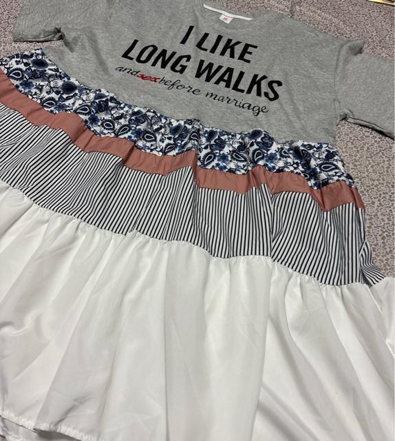 フレア ロング丈tシャツ ワンピース 英字柄 グレー 大きいサイズ < 女性ファッション  フレア ロング丈tシャツ ワンピース 英字柄 グレー 大きいサイズ < 女性ファッションの