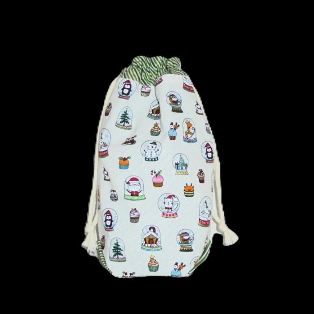 【底マチ幅広巾着・縦長】◆Merry Christmas◆Xmasクリスマス◆サンタスノードーム◆裏地あり巾着 < 女性ファッション 【底マチ幅広巾着・縦長】◆Merry Christmas◆Xmasクリスマス◆サンタスノードーム◆裏地あり巾着 < 女性ファッションの