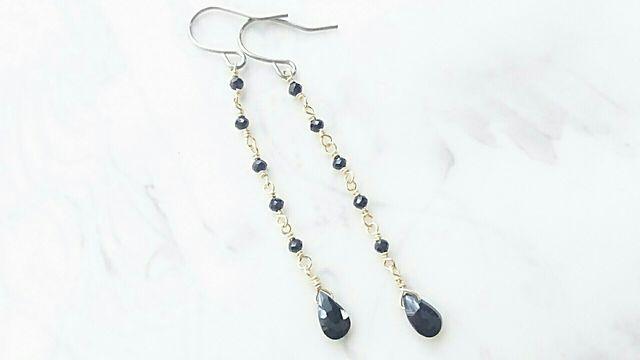 14kgf*ブラックスピネルのロングピアス* 17039 < 女性アクセサリー/時計  14kgf*ブラックスピネルのロングピアス* 17039  < 女性アクセサリー/時計の