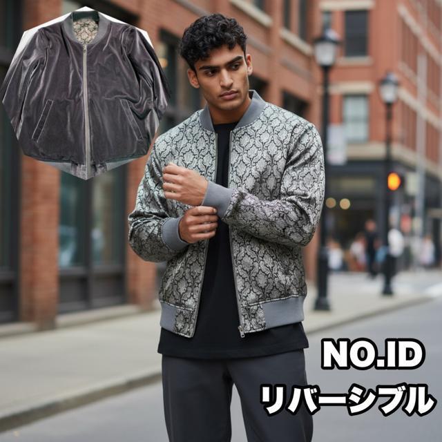 NO ID. リバーシブル ダマスク柄 スタジャン ジャンパー ベロア 刺繍 Lサイズ ブルゾン アウター ジャケット < 男性ファッション  NO ID. リバーシブル ダマスク柄 スタジャン ジャンパー ベロア 刺繍 Lサイズ ブルゾン アウター ジャケット  < 男性ファッションの