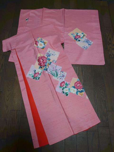 §USED美品、白山紬の訪問着、京友禅、色紙重ね草花文 < 女性ファッション  §USED美品、白山紬の訪問着、京友禅、色紙重ね草花文  < 女性ファッションの