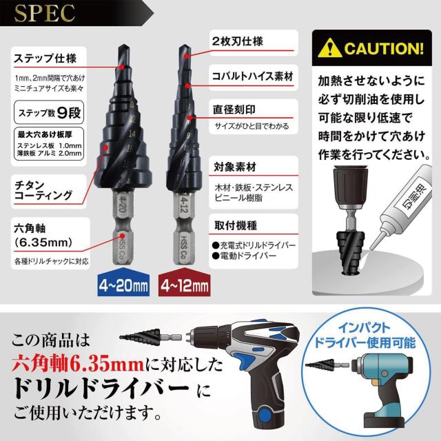 ステップドリル たけのこドリル タケノコドリル チタンコーティング 段付きドリル テーパシャンクドリル(4-20mm9段) < ペット/手芸/園芸  ステップドリル たけのこドリル タケノコドリル チタンコーティング 段付きドリル テーパシャンクドリル(4-20mm9段) < ペット/手芸/園芸の
