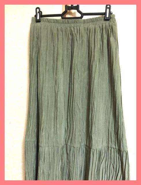 ☆新品☆大人カワイイ♪楊柳プリーツ切り替えフレアロングスカート カーキL☆ < 女性ファッション ☆新品☆大人カワイイ♪楊柳プリーツ切り替えフレアロングスカート カーキL☆ < 女性ファッションの