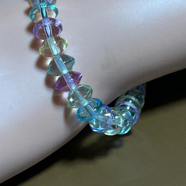 フローライト ボタンカット レディース ブレスレット パワーストーン フローライト 天然石 ブレス 内径約14.5cm < 女性アクセサリー/時計 フローライト ボタンカット レディース ブレスレット パワーストーン フローライト 天然石 ブレス 内径約14.5cm < 女性アクセサリー/時計の