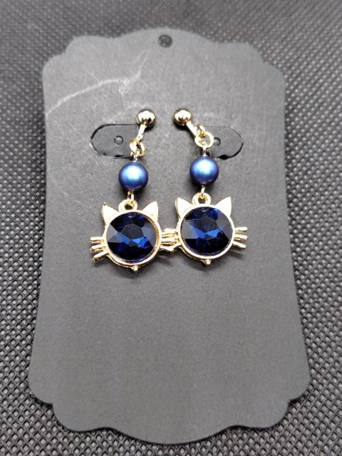 猫フェイスイヤリング・青 < 女性ファッション 猫フェイスイヤリング・青 < 女性ファッションの