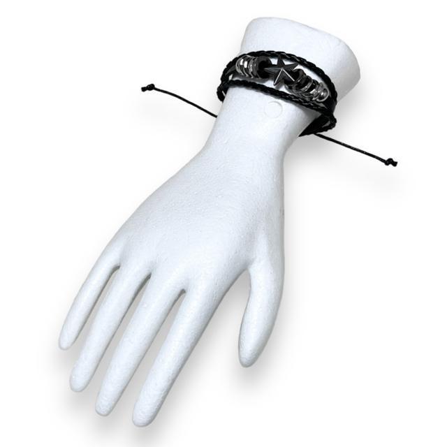 【新品】レザー調3連ブレスレット/星×リング < 男性アクセサリー/時計  【新品】レザー調3連ブレスレット/星×リング < 男性アクセサリー/時計の