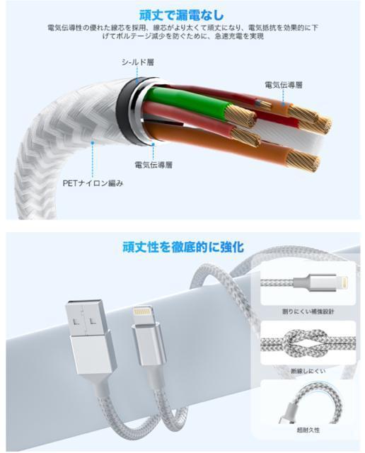 iphone用充電ケーブル【1M/2M 各2本】ライトニングケーブル 最大2.4A急速充電 ナイロン編み 断線防止 超高耐久 < PC本体/周辺機器 iphone用充電ケーブル【1M/2M 各2本】ライトニングケーブル 最大2.4A急速充電 ナイロン編み 断線防止 超高耐久 < PC本体/周辺機器の