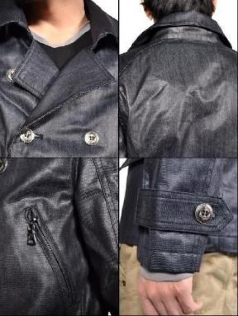 【MIDAS-Eta doro-】《New》コーティングデニム★Pコート風ジャケット<ブラックL> < ブランド 【MIDAS-Eta doro-】《New》コーティングデニム★Pコート風ジャケット<ブラックL> < ブランドの