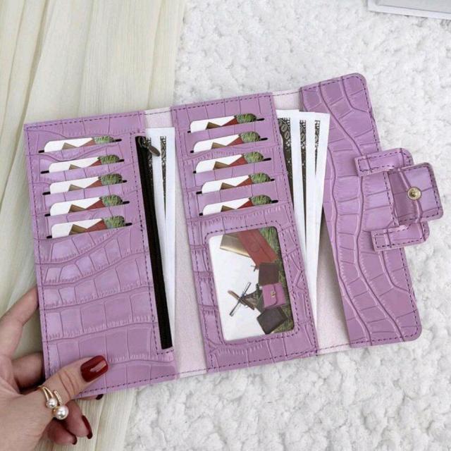 新品★クロコ型押し風薄手カードケース長財布/パープル < 女性ファッション  新品★クロコ型押し風薄手カードケース長財布/パープル < 女性ファッションの