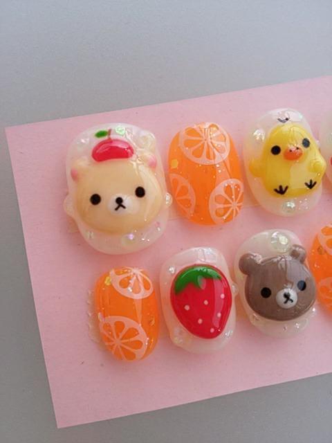 ジェルネイル クマチャン&ヒヨコ.フルーツいっぱい.オレンジ.ショート.hina < 香水/コスメ/ネイル  ジェルネイル クマチャン&ヒヨコ.フルーツいっぱい.オレンジ.ショート.hina < 香水/コスメ/ネイルの