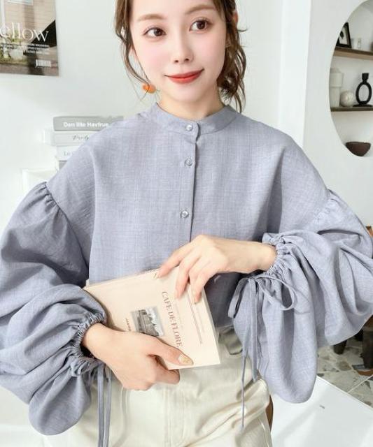 定価3,990円【新品】3weyバルーンスリーブブラウス●ブルー●前後着用●マルチウェイバルーンリボンブラウス 韓国ファッション < 女性ファッション  定価3,990円【新品】3weyバルーンスリーブブラウス●ブルー●前後着用●マルチウェイバルーンリボンブラウス 韓国ファッション < 女性ファッションの