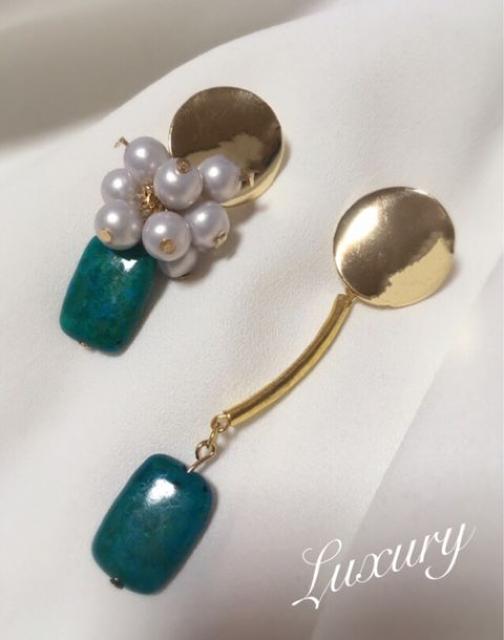アシンメ ターコイズパールピアス【新品】ターコイズ×ゴールド < 女性アクセサリー/時計 アシンメ ターコイズパールピアス【新品】ターコイズ×ゴールド < 女性アクセサリー/時計の