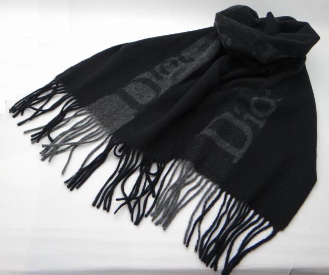 Christian Dior ディオール ウール×カシミア ロゴ マフラー ブラック×グレー<USED>【送料無料】 < ブランド  Christian Dior ディオール ウール×カシミア ロゴ マフラー ブラック×グレー<USED>【送料無料】 < ブランドの