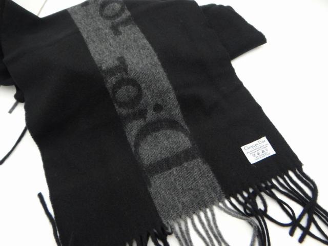 Christian Dior ディオール ウール×カシミア ロゴ マフラー ブラック×グレー<USED>【送料無料】 < ブランド  Christian Dior ディオール ウール×カシミア ロゴ マフラー ブラック×グレー<USED>【送料無料】 < ブランドの
