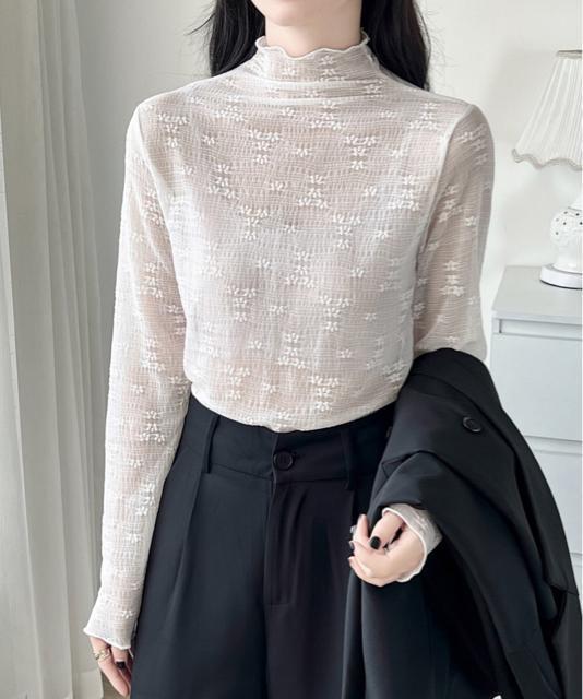 送料無料 新品 花柄ジャガードシースルートップス 韓国風 < 女性ファッション  送料無料 新品 花柄ジャガードシースルートップス 韓国風 < 女性ファッションの