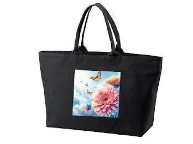 ヘヴィー キャンバス ジップトートバッグ ブラックガーベラ 蝶 爽やか < 女性ファッション ヘヴィー キャンバス ジップトートバッグ ブラックガーベラ 蝶 爽やか < 女性ファッションの