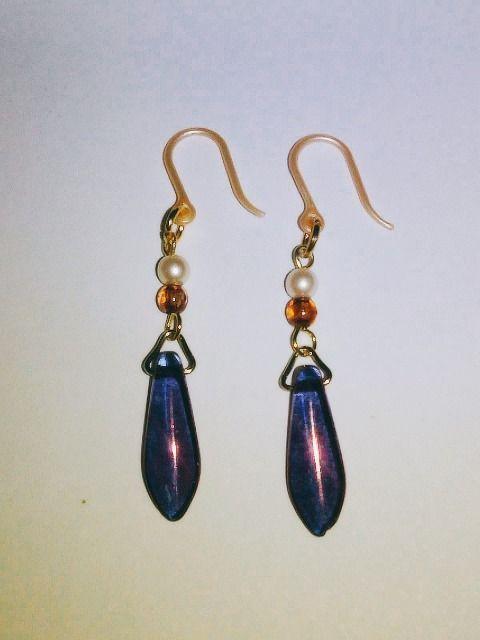 アメジストチェコダガーシャドー&シルキーパール樹脂ピアス☆ < 女性アクセサリー/時計  アメジストチェコダガーシャドー&シルキーパール樹脂ピアス☆ < 女性アクセサリー/時計の