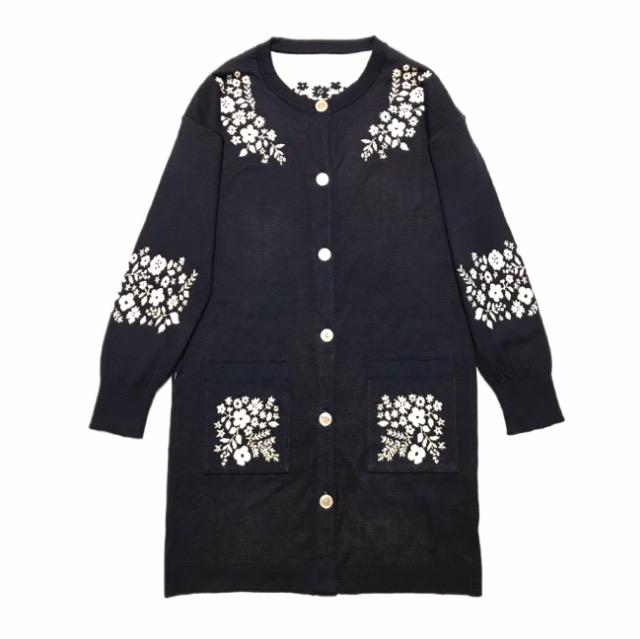 シロップ〓花模様ロングニットカーディガン(L)濃紺〓新品 < ブランド シロップ〓花模様ロングニットカーディガン(L)濃紺〓新品 < ブランドの