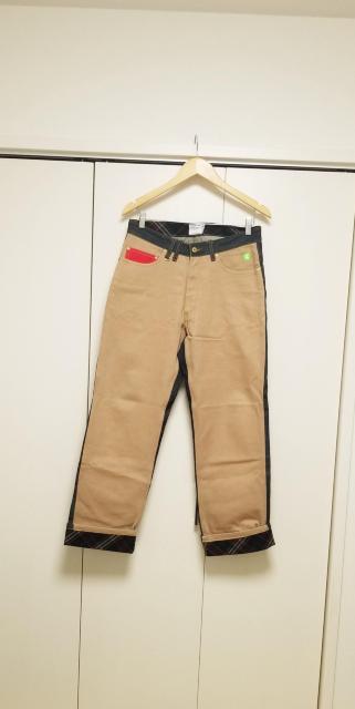 GROOVER GRAND チェック柄 ロールアップ 前キャメル後デニム パンツ M < 男性ファッション GROOVER GRAND チェック柄 ロールアップ 前キャメル後デニム パンツ M < 男性ファッションの