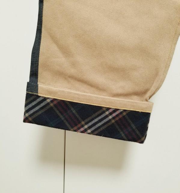GROOVER GRAND チェック柄 ロールアップ 前キャメル後デニム パンツ M < 男性ファッション GROOVER GRAND チェック柄 ロールアップ 前キャメル後デニム パンツ M < 男性ファッションの