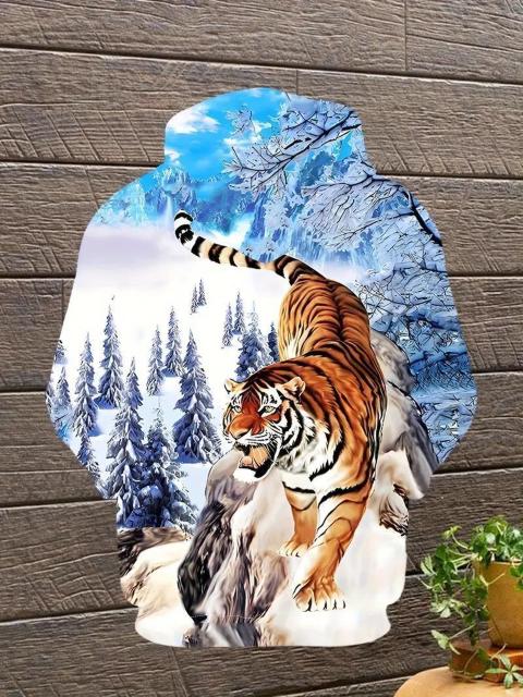 爆ヤス価格1890円★メンズ 3D タイガー イン ザ スノー  フード付きスウェットシャツ USAサイズS(日本サイズL相当) < 男性ファッション  爆ヤス価格1890円★メンズ 3D タイガー イン ザ スノー  フード付きスウェットシャツ USAサイズS(日本サイズL相当) < 男性ファッションの